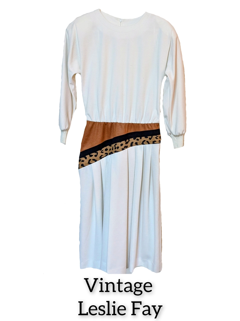 Leslie Fay White Dress with Leopard Accent